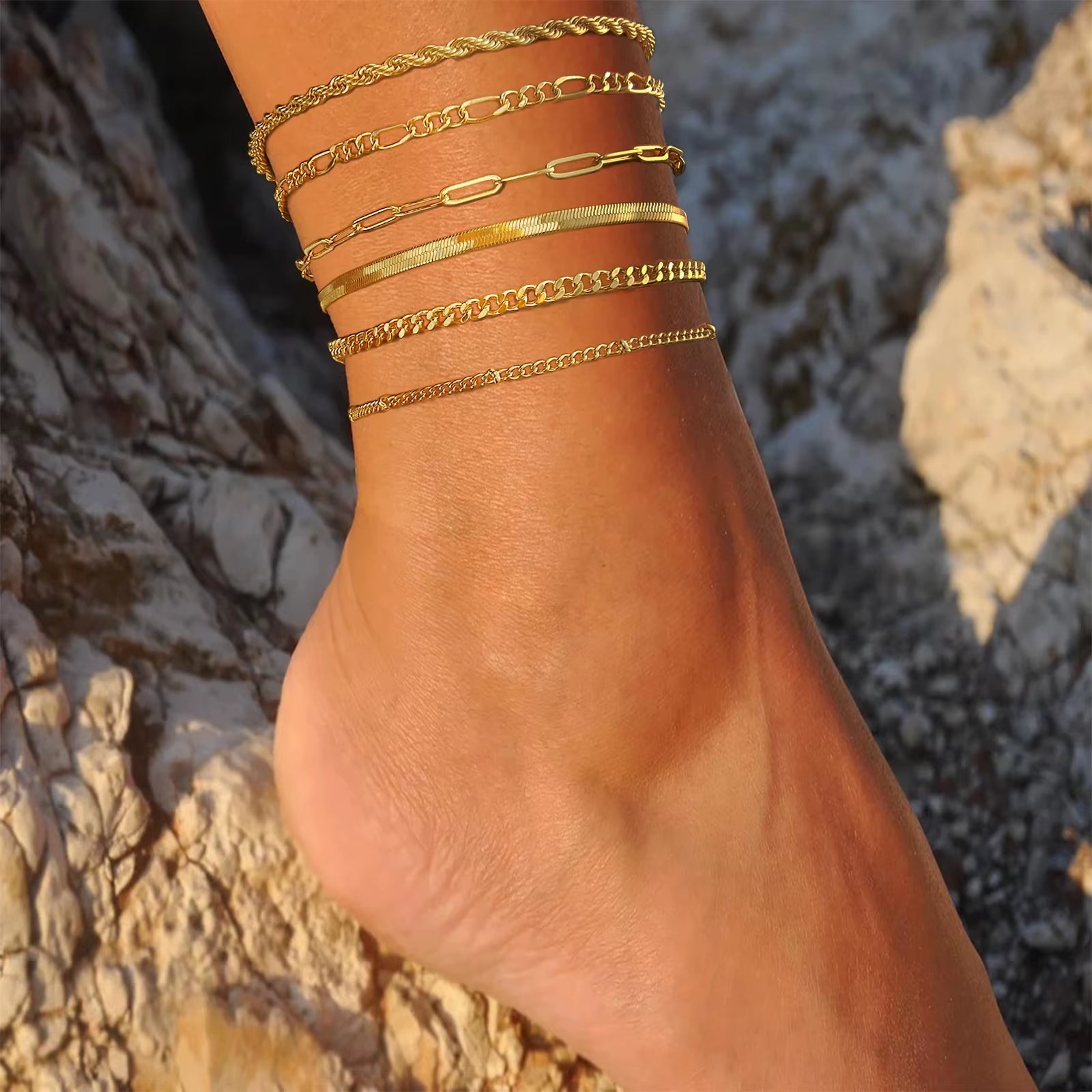 Multy Layer Summer Women'S Ankle Bracelet Fashion 18K Gold Plated Alloy Dainty Jewelry Foot Chain Anklet for Women . - MCROONS.COM