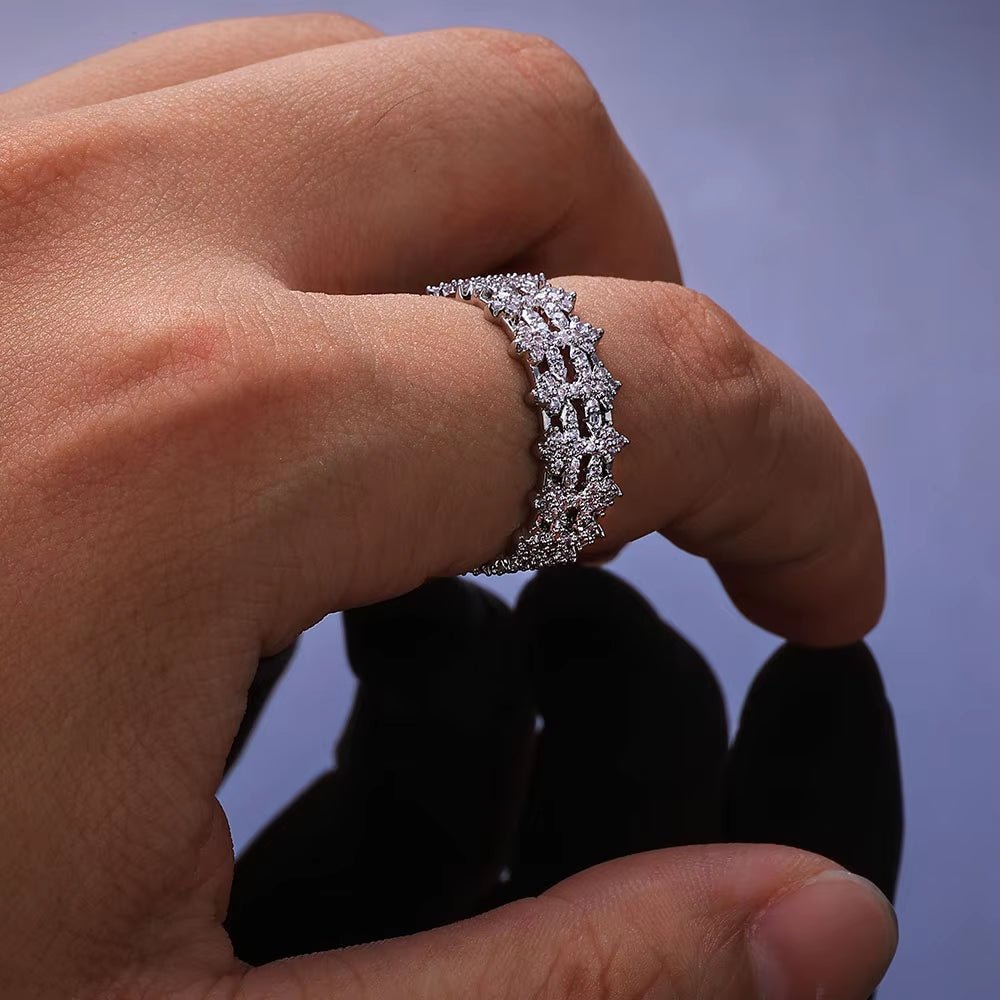 New Arrival 8Mm Double Row Cross Ring 925 Silver White VVS Moissanite Iced Bling Design Women'S Fine Jewelry - MCROONS.COM