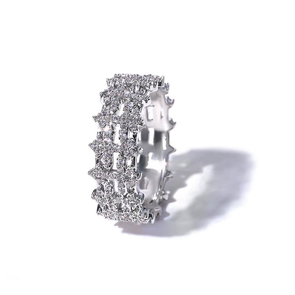 New Arrival 8Mm Double Row Cross Ring 925 Silver White VVS Moissanite Iced Bling Design Women'S Fine Jewelry - MCROONS.COM