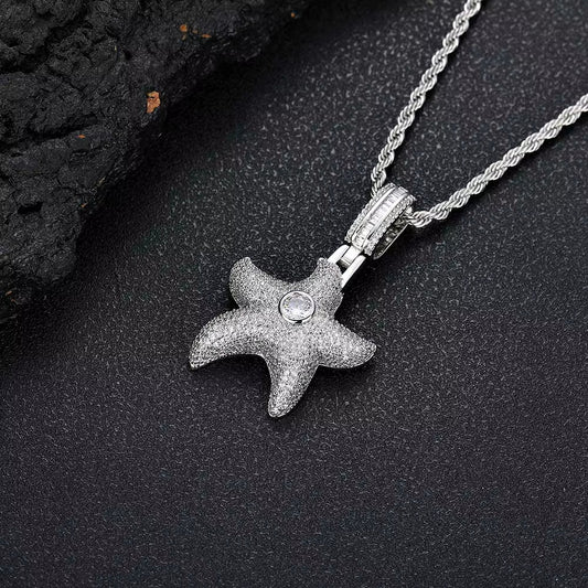 New Arrive Hight Quality Starfish Pendant Full Set 3A Cubic Zirconia Star Shaped Silver Plated Pentagram Charm Pendant - MCROONS.COM