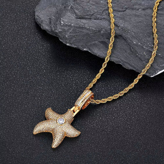 New Arrive Hight Quality Starfish Pendant Full Set 3A Cubic Zirconia Star Shaped Silver Plated Pentagram Charm Pendant - MCROONS.COM