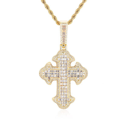 New Style Hip Hop Baguette Square Iced Out Zircon White Gold Plated Cross Pendant for Men and Women Gift Fashion Jewelry - MCROONS.COM