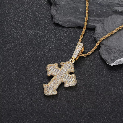 New Style Hip Hop Baguette Square Iced Out Zircon White Gold Plated Cross Pendant for Men and Women Gift Fashion Jewelry - MCROONS.COM