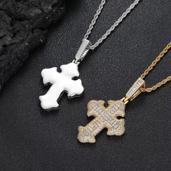 New Style Hip Hop Baguette Square Iced Out Zircon White Gold Plated Cross Pendant for Men and Women Gift Fashion Jewelry
