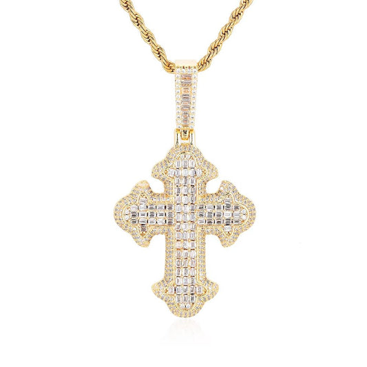 New Style Hip Hop Baguette Square Iced Out Zircon White Gold Plated Cross Pendant for Men and Women Gift Fashion Jewelry - MCROONS.COM