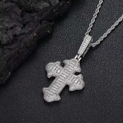 New Style Hip Hop Baguette Square Iced Out Zircon White Gold Plated Cross Pendant for Men and Women Gift Fashion Jewelry - MCROONS.COM