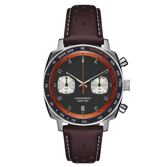 New Stylish OEM ODM Chronograph Watch Cushion Case 316L SS with Genuine Leather Strap. - MCROONS.COM