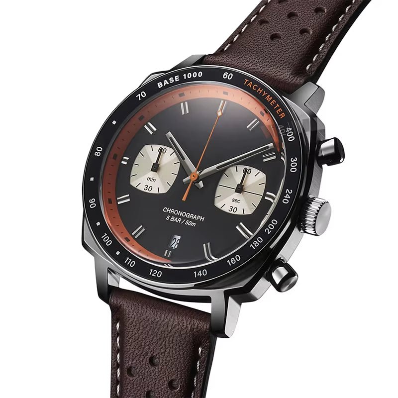New Stylish OEM ODM Chronograph Watch Cushion Case 316L SS with Genuine Leather Strap. - MCROONS.COM