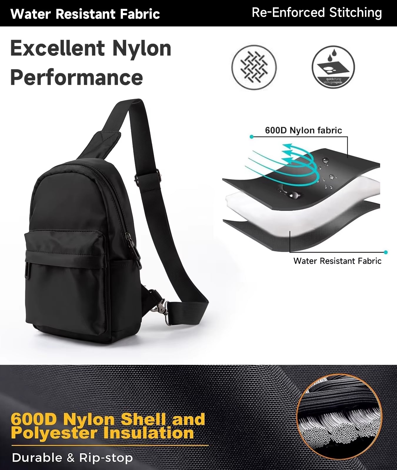 Newest No Logo Pure Waterproof Chest Bag Travel Siger Shoulder Bag School Chest Sling Bag for Women Men - MCROONS.COM