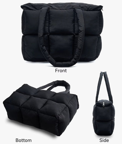 Newest Women'S Tote Puffer Bag Waterproof Black Lady Handbags Winter Cotton Padded Quilted Shoulder Crossbody Bag for Women - MCROONS.COM