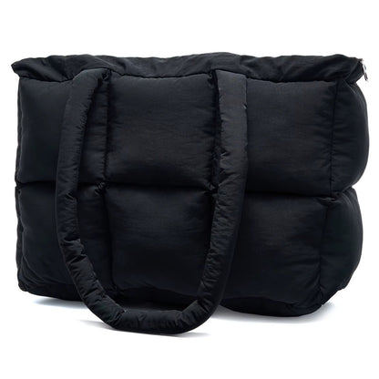 Newest Women'S Tote Puffer Bag Waterproof Black Lady Handbags Winter Cotton Padded Quilted Shoulder Crossbody Bag for Women - MCROONS.COM