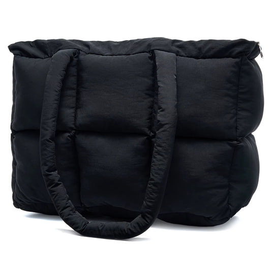 Newest Women'S Tote Puffer Bag Waterproof Black Lady Handbags Winter Cotton Padded Quilted Shoulder Crossbody Bag for Women - MCROONS.COM