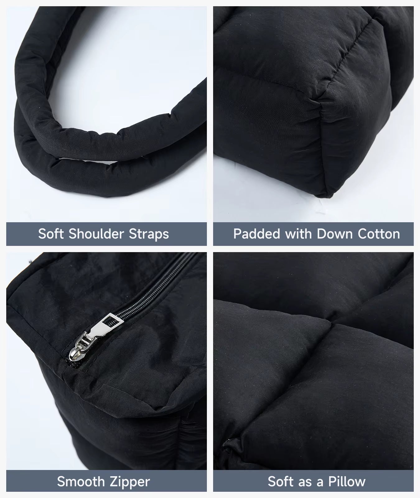 Newest Women'S Tote Puffer Bag Waterproof Black Lady Handbags Winter Cotton Padded Quilted Shoulder Crossbody Bag for Women - MCROONS.COM