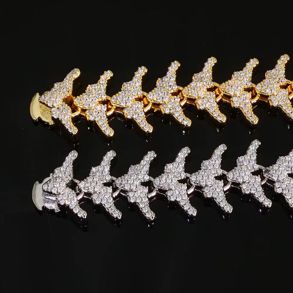 NUOYA Full Iced Out Arrow Link Bracelet 16Mm Silver Plated with Elastic Clasp Micro Pave Zircon Design Hip Hop Fine Jewelry - MCROONS.COM