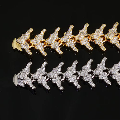 NUOYA Full Iced Out Arrow Link Bracelet 16Mm Silver Plated with Elastic Clasp Micro Pave Zircon Design Hip Hop Fine Jewelry - MCROONS.COM