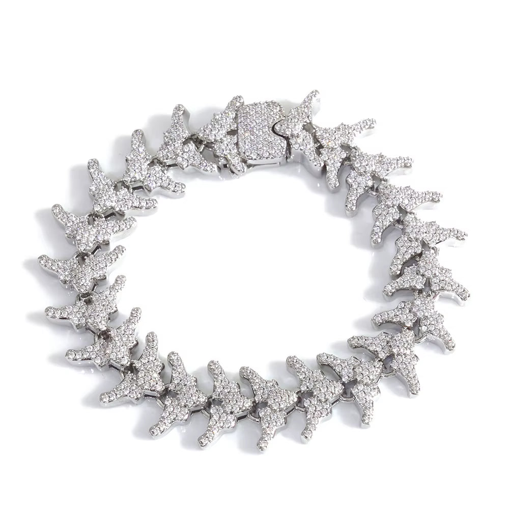 NUOYA Full Iced Out Arrow Link Bracelet 16Mm Silver Plated with Elastic Clasp Micro Pave Zircon Design Hip Hop Fine Jewelry - MCROONS.COM