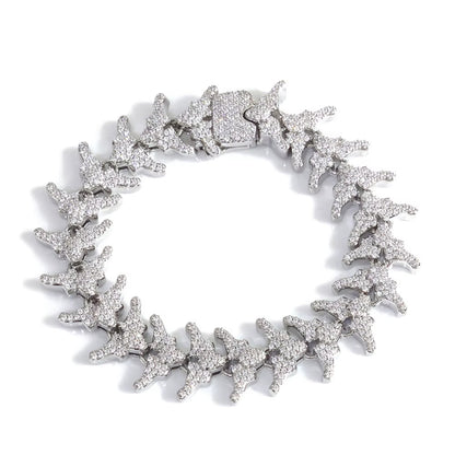 NUOYA Full Iced Out Arrow Link Bracelet 16Mm Silver Plated with Elastic Clasp Micro Pave Zircon Design Hip Hop Fine Jewelry - MCROONS.COM