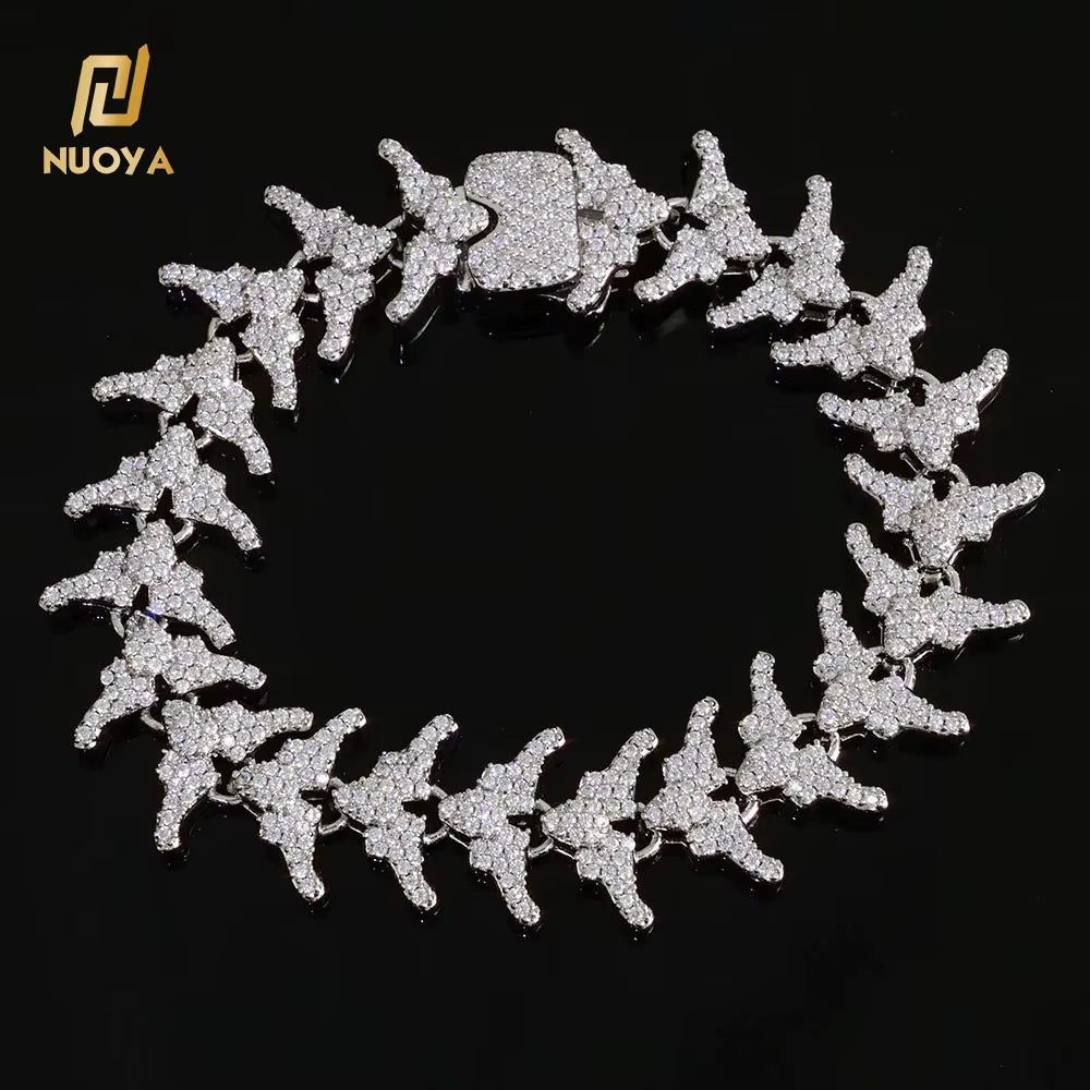 NUOYA Full Iced Out Arrow Link Bracelet 16Mm Silver Plated with Elastic Clasp Micro Pave Zircon Design Hip Hop Fine Jewelry - MCROONS.COM