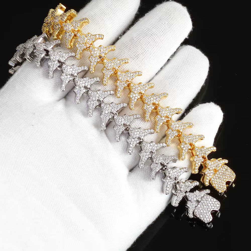 NUOYA Full Iced Out Arrow Link Bracelet 16Mm Silver Plated with Elastic Clasp Micro Pave Zircon Design Hip Hop Fine Jewelry - MCROONS.COM