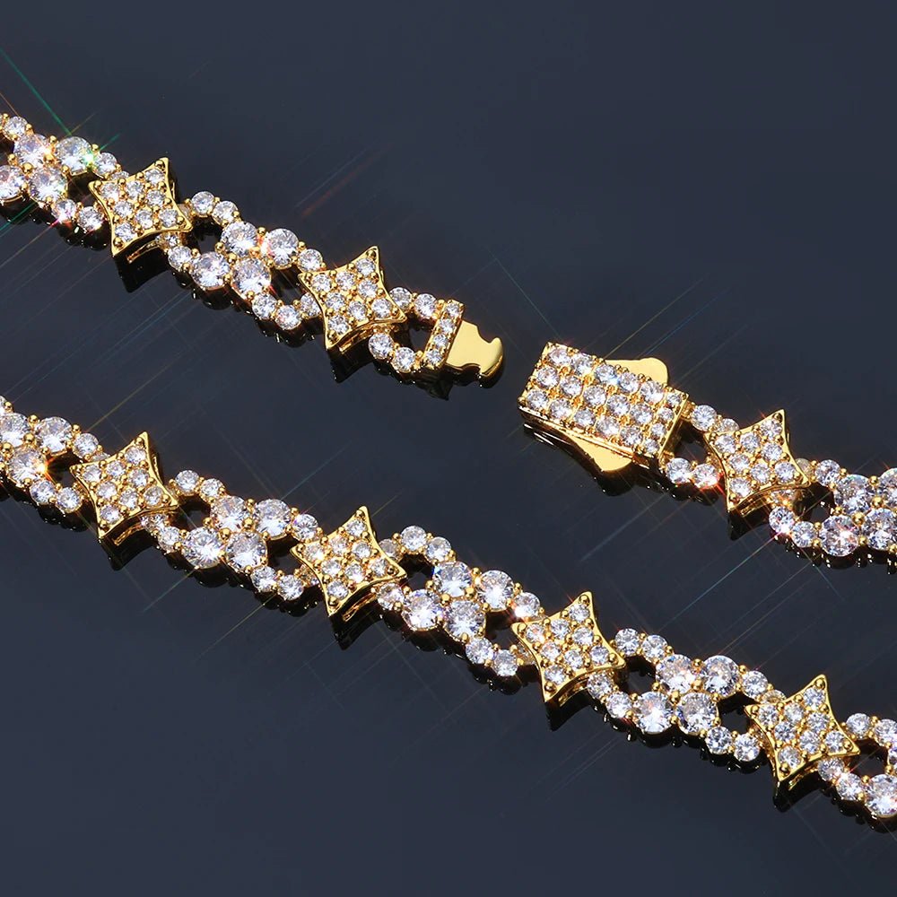 NUOYA Hip Hop Fine Jewelry Necklace 925 Silver Spring Lock Clasp Iced Out VVS Moissanite Four Point Star Infinity Symbol Design - MCROONS.COM