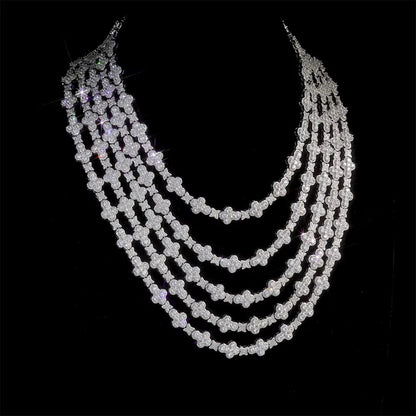 NUOYA Iced Out Full Pave Zircon Choker Necklace Gold Plated with Diamond Cross Link Chain Flower Design Shiny Hip Hop Jewelry - MCROONS.COM