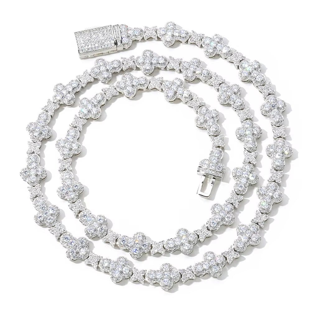 NUOYA Iced Out Full Pave Zircon Choker Necklace Gold Plated with Diamond Cross Link Chain Flower Design Shiny Hip Hop Jewelry - MCROONS.COM