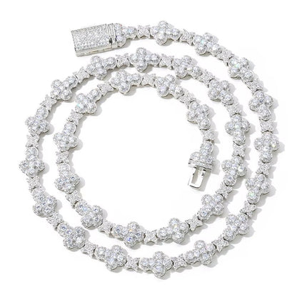 NUOYA Iced Out Full Pave Zircon Choker Necklace Gold Plated with Diamond Cross Link Chain Flower Design Shiny Hip Hop Jewelry - MCROONS.COM