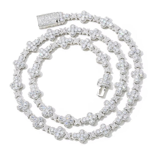 NUOYA Iced Out Full Pave Zircon Choker Necklace Gold Plated with Diamond Cross Link Chain Flower Design Shiny Hip Hop Jewelry - MCROONS.COM