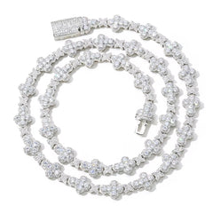 NUOYA Iced Out Full Pave Zircon Choker Necklace Gold Plated with Diamond Cross Link Chain Flower Design Shiny Hip Hop Jewelry