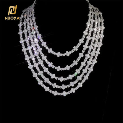 NUOYA Iced Out Full Pave Zircon Choker Necklace Gold Plated with Diamond Cross Link Chain Flower Design Shiny Hip Hop Jewelry - MCROONS.COM