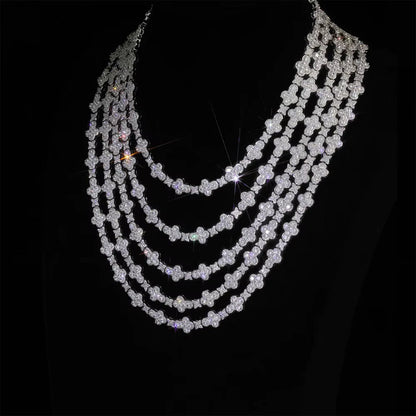 NUOYA Iced Out Full Pave Zircon Choker Necklace Gold Plated with Diamond Cross Link Chain Flower Design Shiny Hip Hop Jewelry - MCROONS.COM