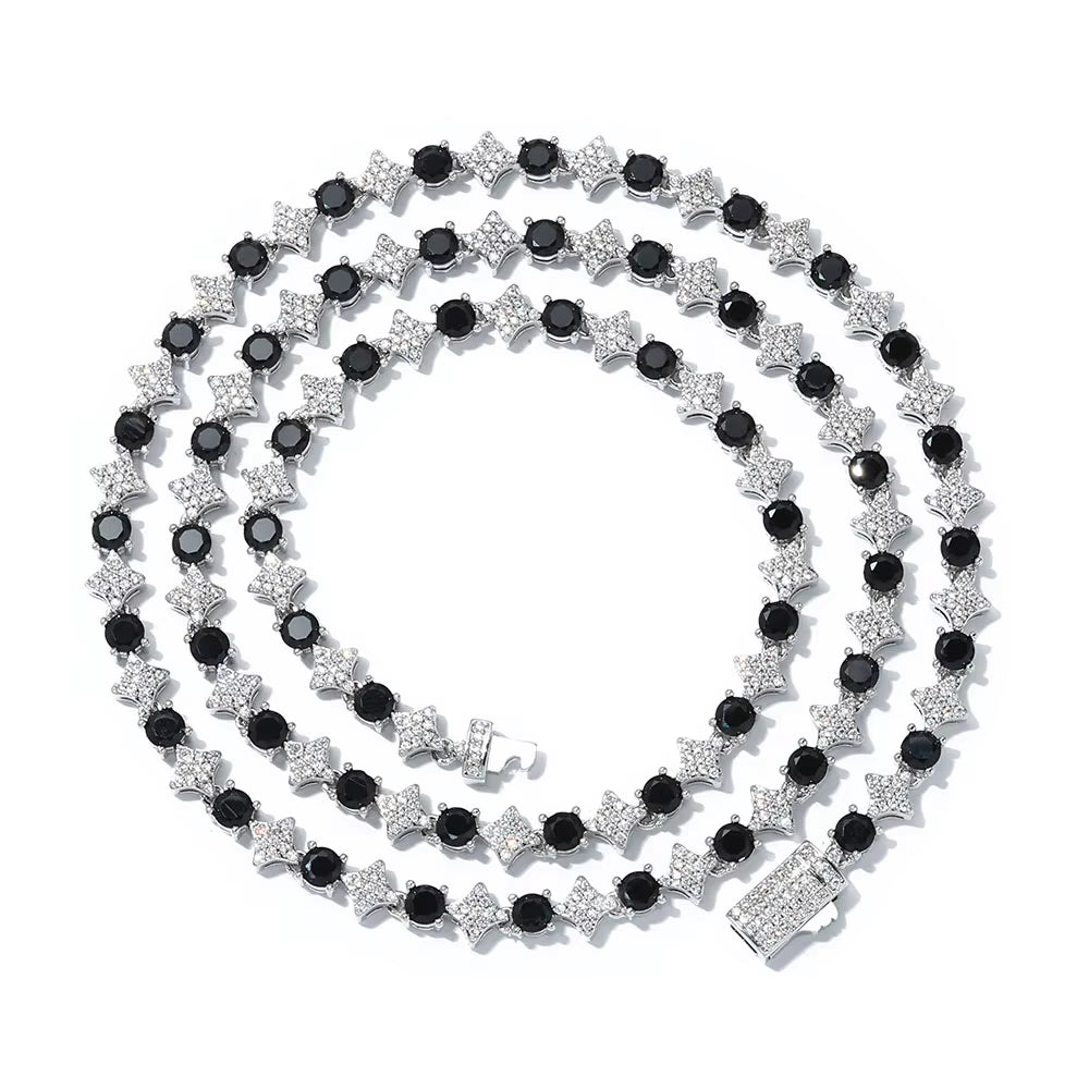 NUOYA Iced Out Tennis Chain Necklace 6Mm Spring Lock Clasp round Zircon Star Design Sparkling Diamond Hip Hop Jewelry - MCROONS.COM
