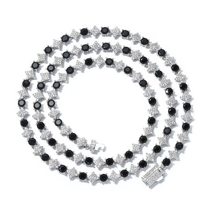 NUOYA Iced Out Tennis Chain Necklace 6Mm Spring Lock Clasp round Zircon Star Design Sparkling Diamond Hip Hop Jewelry - MCROONS.COM