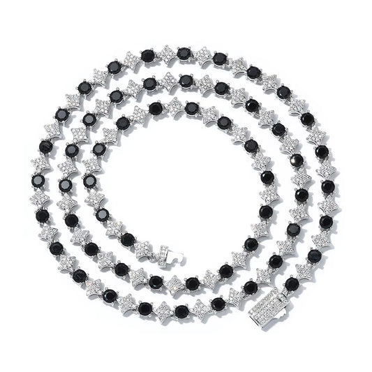 NUOYA Iced Out Tennis Chain Necklace 6Mm Spring Lock Clasp round Zircon Star Design Sparkling Diamond Hip Hop Jewelry - MCROONS.COM