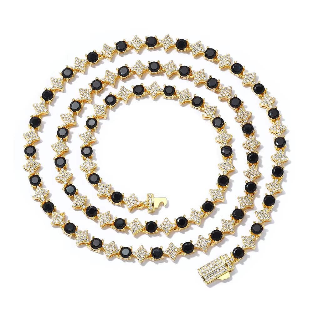 NUOYA Iced Out Tennis Chain Necklace 6Mm Spring Lock Clasp round Zircon Star Design Sparkling Diamond Hip Hop Jewelry - MCROONS.COM