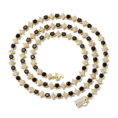 NUOYA Iced Out Tennis Chain Necklace 6Mm Spring Lock Clasp round Zircon Star Design Sparkling Diamond Hip Hop Jewelry - MCROONS.COM