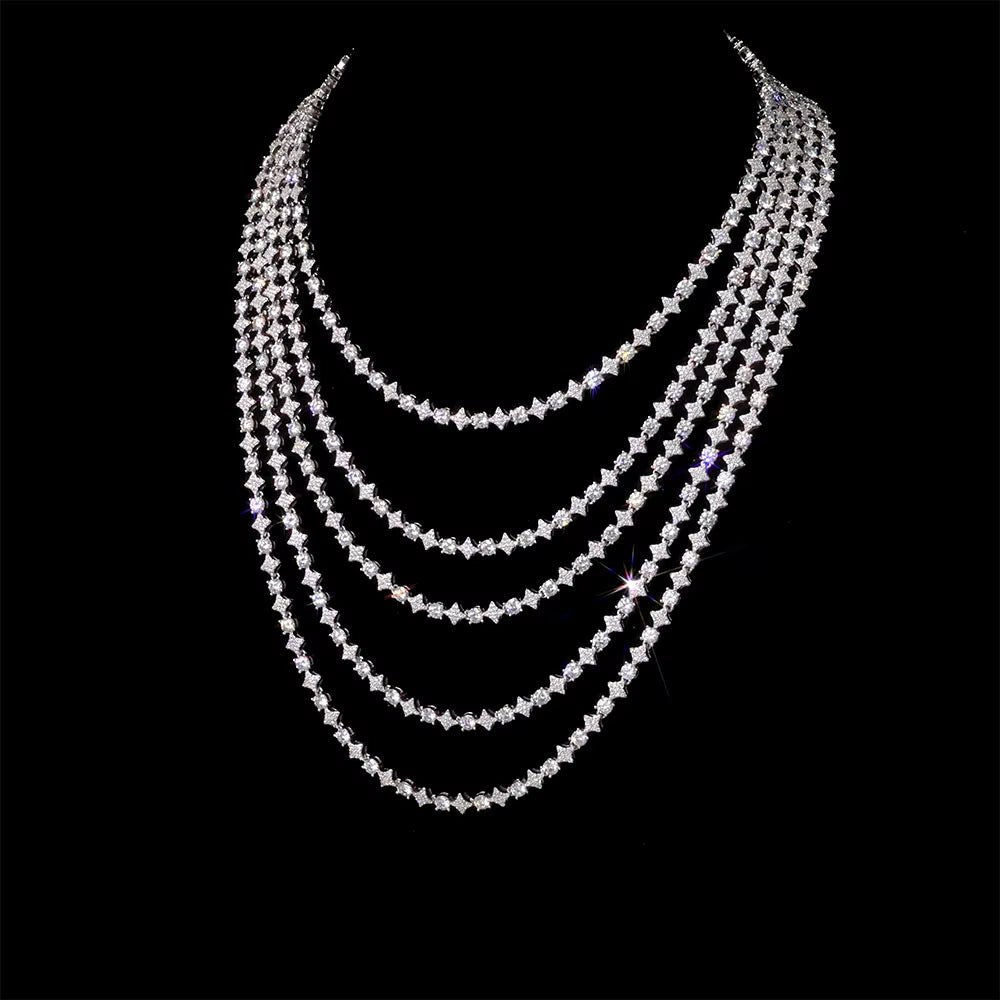 NUOYA Iced Out Tennis Chain Necklace 6Mm Spring Lock Clasp round Zircon Star Design Sparkling Diamond Hip Hop Jewelry - MCROONS.COM