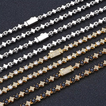 NUOYA Iced Out Tennis Chain Necklace 6Mm Spring Lock Clasp round Zircon Star Design Sparkling Diamond Hip Hop Jewelry - MCROONS.COM