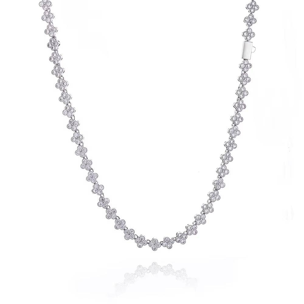 NUOYA Women'S Gold Plated Diamond Chain Necklace Four Leaf Clover Plum Blossom Shiny Zircon Hip Hop Jewelry - MCROONS.COM