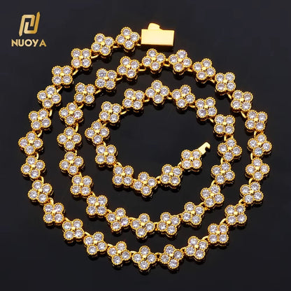 NUOYA Women'S Gold Plated Diamond Chain Necklace Four Leaf Clover Plum Blossom Shiny Zircon Hip Hop Jewelry - MCROONS.COM