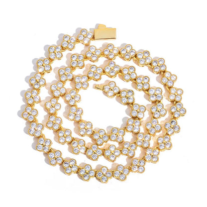 NUOYA Women'S Gold Plated Diamond Chain Necklace Four Leaf Clover Plum Blossom Shiny Zircon Hip Hop Jewelry - MCROONS.COM