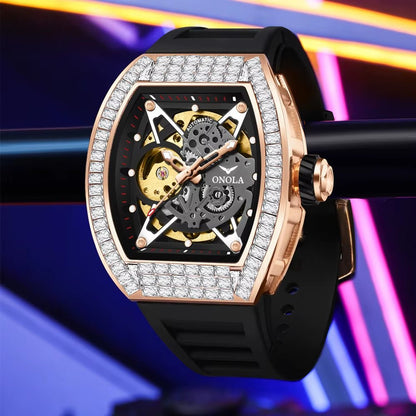 ONOLA 3838F Automatic Mechanical Wristwatch Skeleton Waterproof Watches Fashion Casual Sport Luminous Watch Men - MCROONS.COM