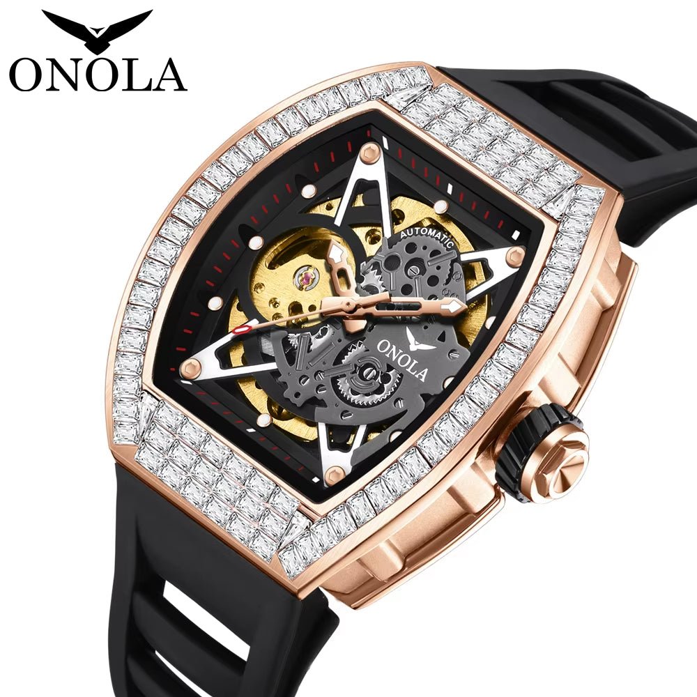ONOLA 3838F Automatic Mechanical Wristwatch Skeleton Waterproof Watches Fashion Casual Sport Luminous Watch Men - MCROONS.COM