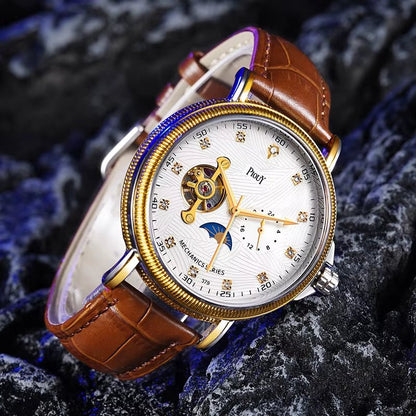 PIOUY D Reloj Fashion Men Watches 2023 Custom Logo Moon Phase Skeleton Mechanical Watches Men Luxury Automatic Watch - MCROONS.COM