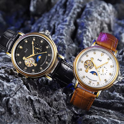 PIOUY D Reloj Fashion Men Watches 2023 Custom Logo Moon Phase Skeleton Mechanical Watches Men Luxury Automatic Watch - MCROONS.COM