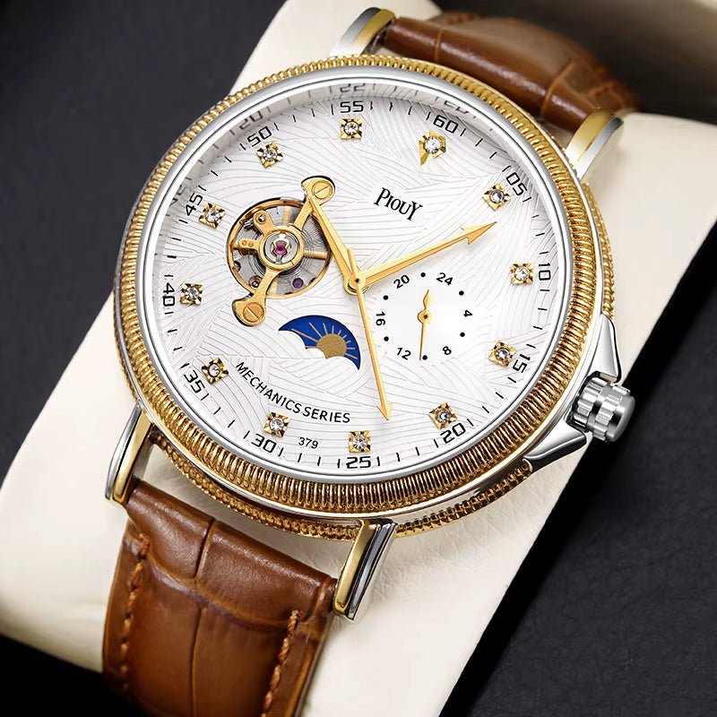 PIOUY D Reloj Fashion Men Watches 2023 Custom Logo Moon Phase Skeleton Mechanical Watches Men Luxury Automatic Watch - MCROONS.COM