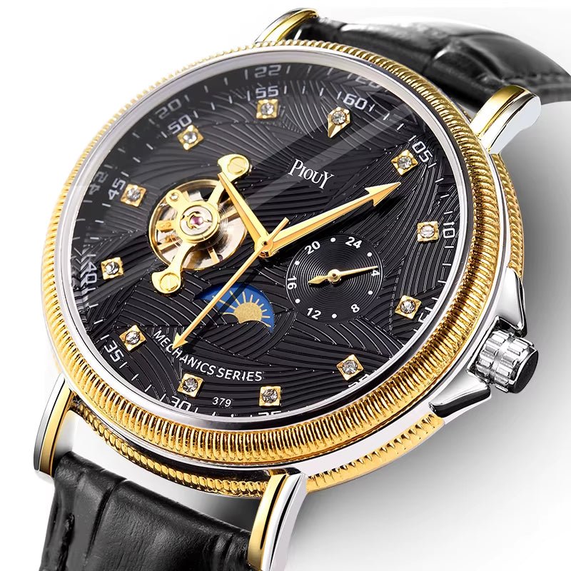PIOUY D Reloj Fashion Men Watches 2023 Custom Logo Moon Phase Skeleton Mechanical Watches Men Luxury Automatic Watch - MCROONS.COM