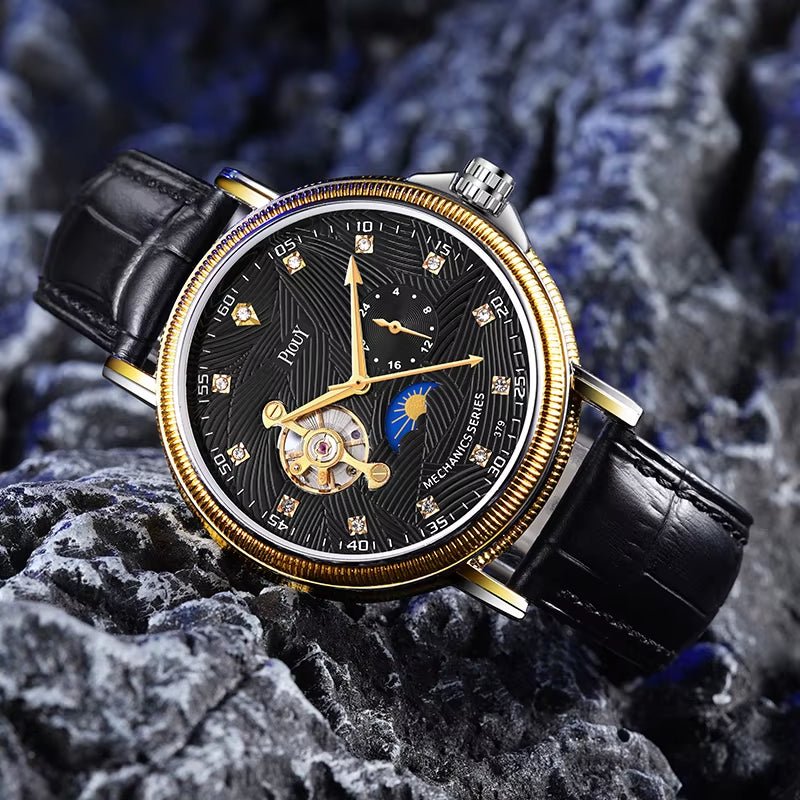 PIOUY D Reloj Fashion Men Watches 2023 Custom Logo Moon Phase Skeleton Mechanical Watches Men Luxury Automatic Watch - MCROONS.COM