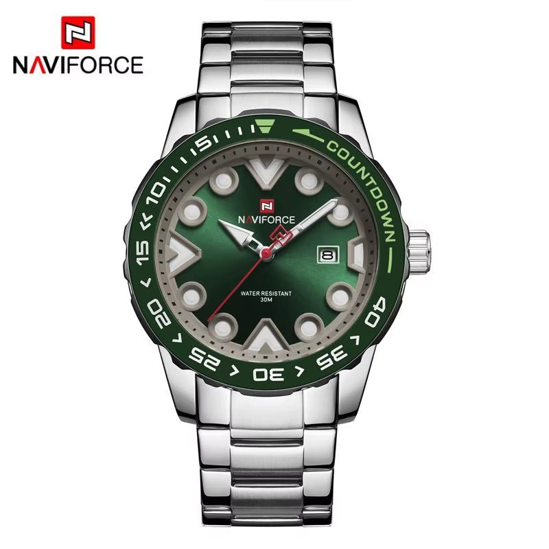 Preferred NF9178 Rotating Bezel Butterfly Double - Sided Buckle 44.5Mm Luminous Scale Steel Band Quartz Watch for Men - MCROONS.COM