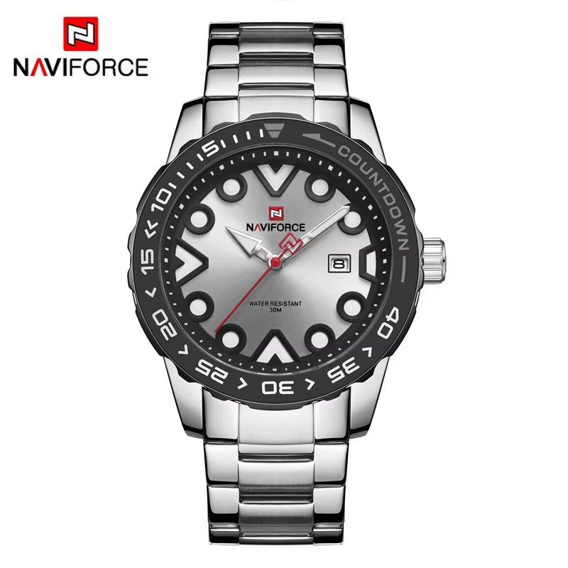 Preferred NF9178 Rotating Bezel Butterfly Double - Sided Buckle 44.5Mm Luminous Scale Steel Band Quartz Watch for Men - MCROONS.COM
